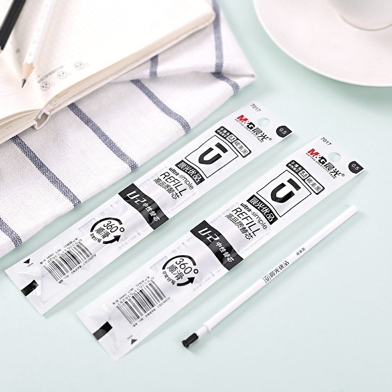 晨光文具7017优品高品质子弹头中性笔芯0.5mm水芯拔帽u-2黑色替芯