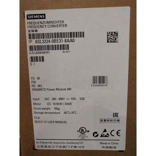 西门子18.5kW G120变频器功率模块PM240 6SL3224-0BE31-8AA0/8AAO