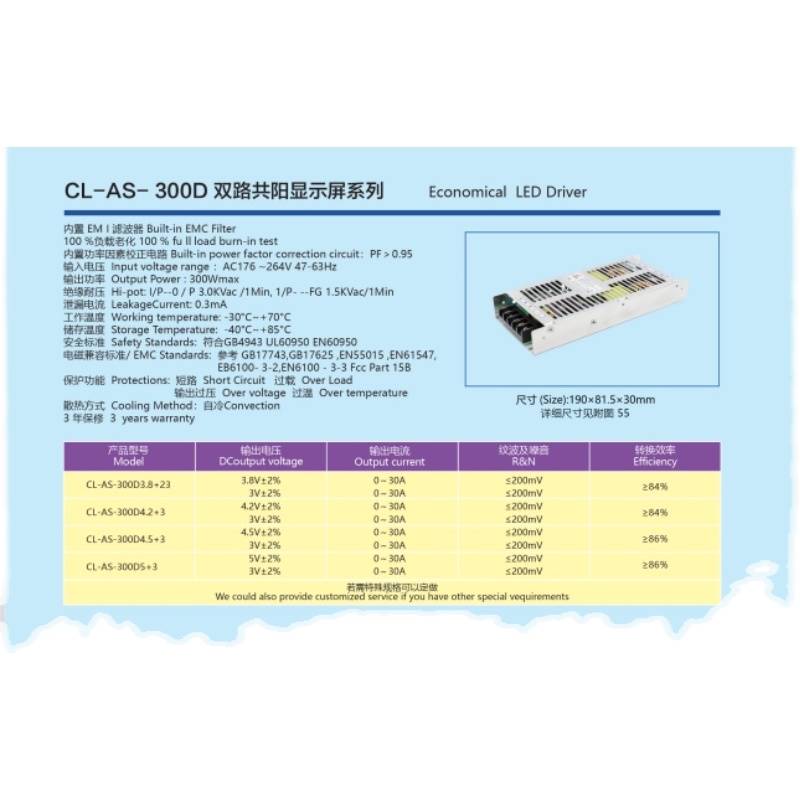 ！兴隆工控诚联电源CL-AS-300D双路共阳显示屏电源300W 4.2Ｖ +3.