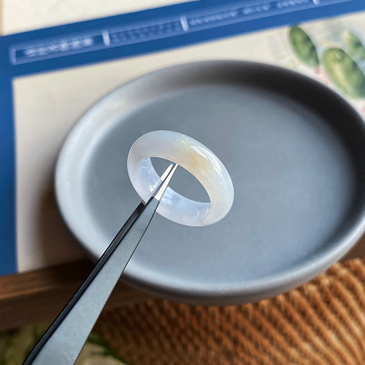17号 缅甸天然A货翡翠指环冰糯种黄翡浅紫色淡黄色戒指证书一溪云