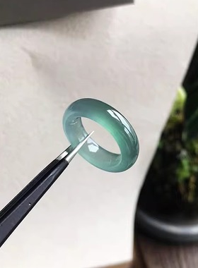 12# 高透危料自然光实拍A货天然翡翠指环冰种蓝绿色蓝水戒指证书