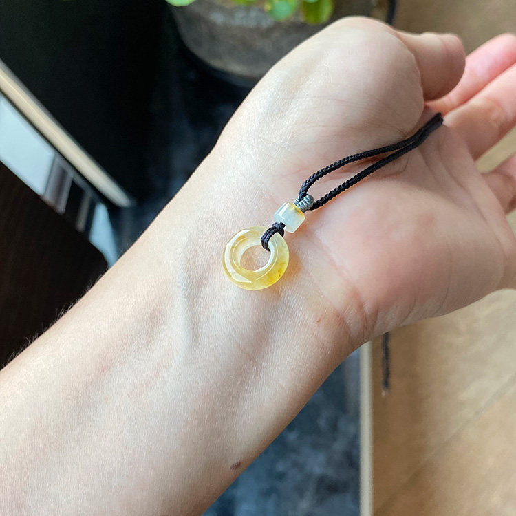 14mm 蜜糖金鸡油黄缅甸A货翡翠甜甜圈路路通冰种黄翡圆环跑环证书