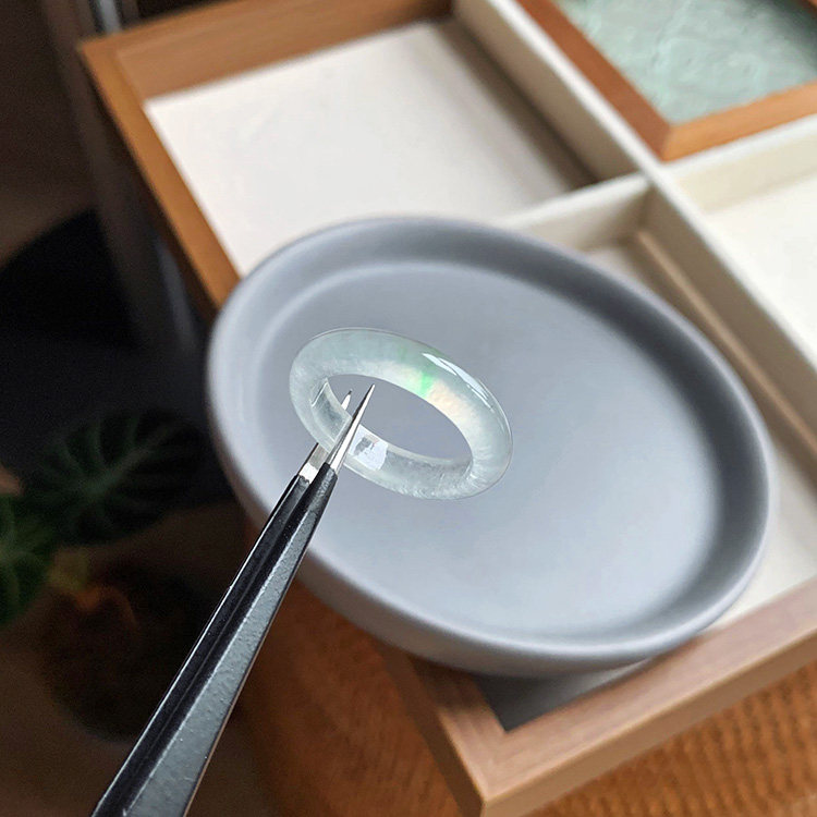 21 缅甸天然A货翡翠指环冰种飘金丝阳绿白冰晴水玉石大号戒指证书