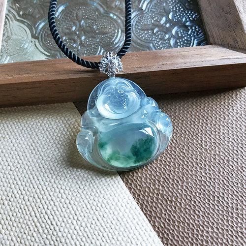 缅甸老坑A货翡翠佛公高冰种飘花