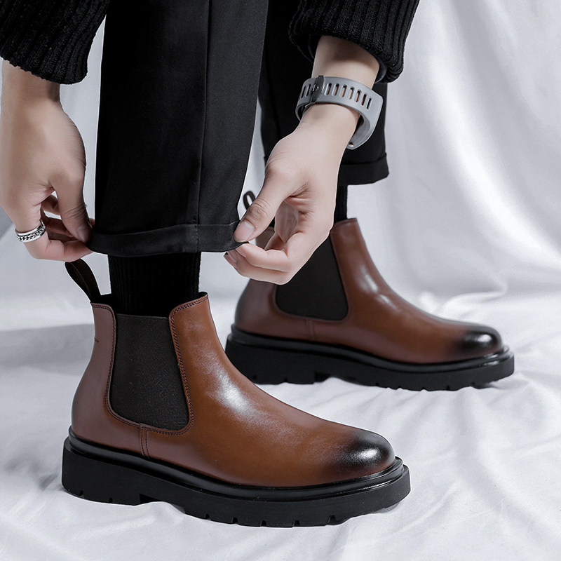 CHELSEA BOOTS MENS MARTIN BOOTS ZHONGBANG ENGLAND LEATHER BOOTS WINTER FLEECE HIGH SHOES PLUS SIZE MENS ANKLE BOOTIES MENS SHOES