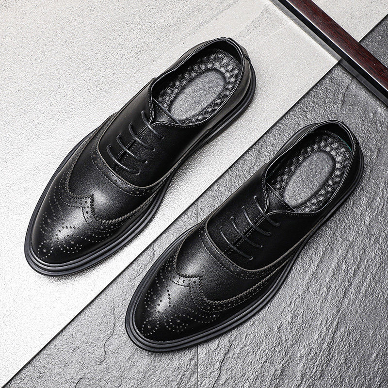 BROGUE LEATHER SHOES MENS LEATHER BUSINESS FORMAL WEAR BRITISH CASUAL SHOES OXFORD SHOES WEDDING GROOM SHOES INNER HEIGHTENED MENS SHOES
