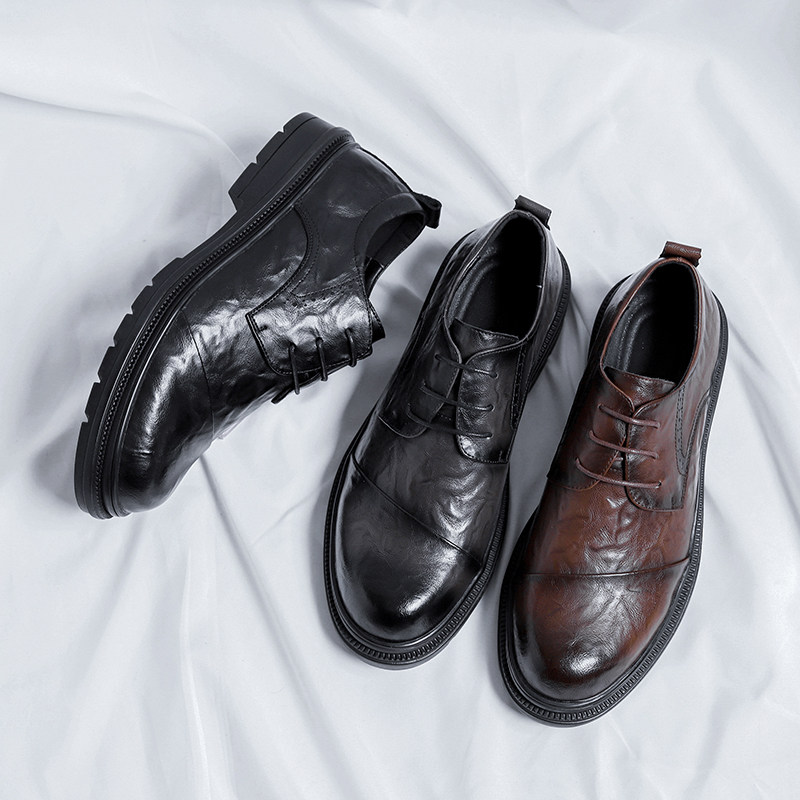BIG SCALP SHOES MENS LEATHER BUSINESS FORMAL WEAR COMMUTER DERBY ROUND TOE CASUAL FEET WIDE WEDDING GROOM SHOES INCREASE HEIGHT MENS SHOES