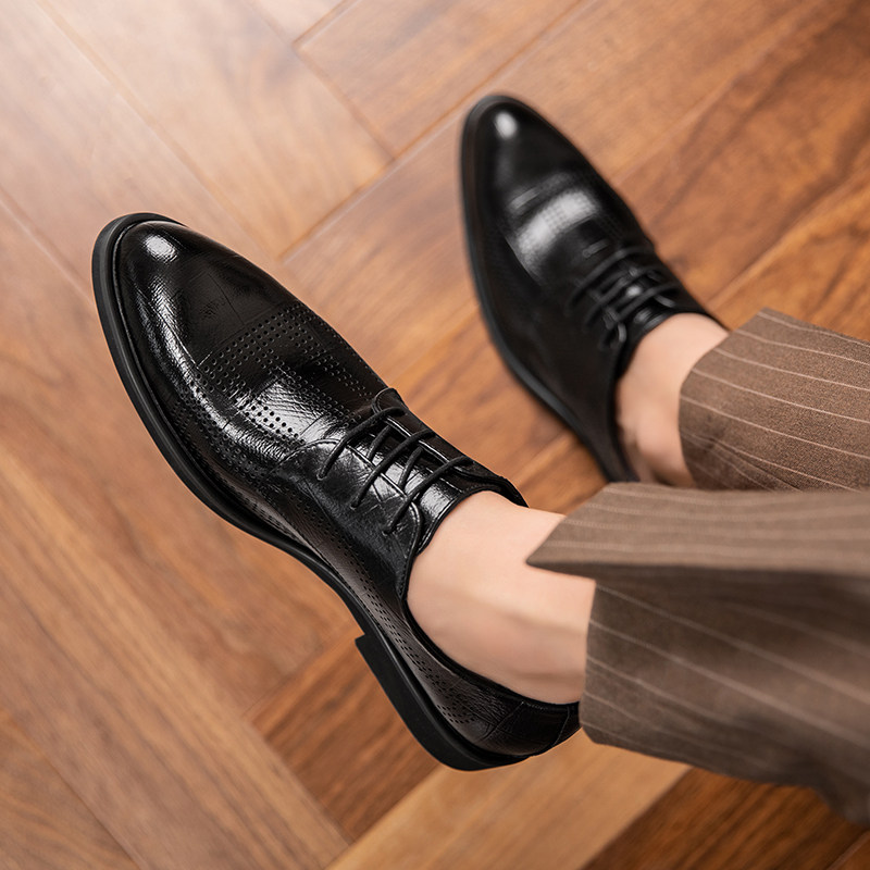 SUIT LEATHER SHOES MENS LEATHER AUTUMN WINTER 2024 NEW FORMAL WEAR BUSINESS BRITISH CASUAL WEDDING GROOM SHOES HEIGHTENED MENS SHOES