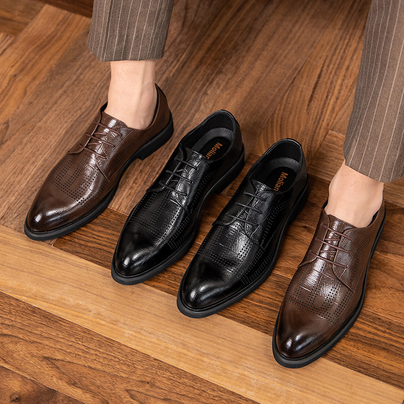 SUIT LEATHER SHOES MENS LEATHER AUTUMN WINTER 2024 NEW FORMAL WEAR BUSINESS BRITISH CASUAL WEDDING GROOM SHOES HEIGHTENED MENS SHOES