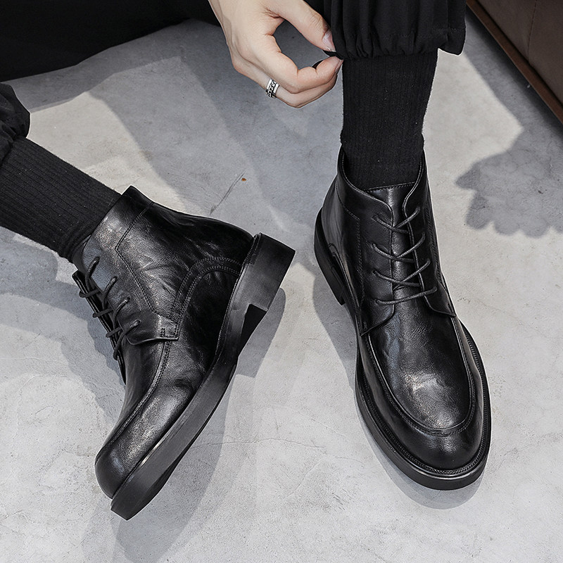 MARTIN BOOTS MENS LEATHER BRITISH STYLE VINTAGE LEATHER BOOTS TIDE CHELSEA BOOTS HIGH TOP BUSINESS DRESS LEATHER SHOES COWHIDE BOOTS