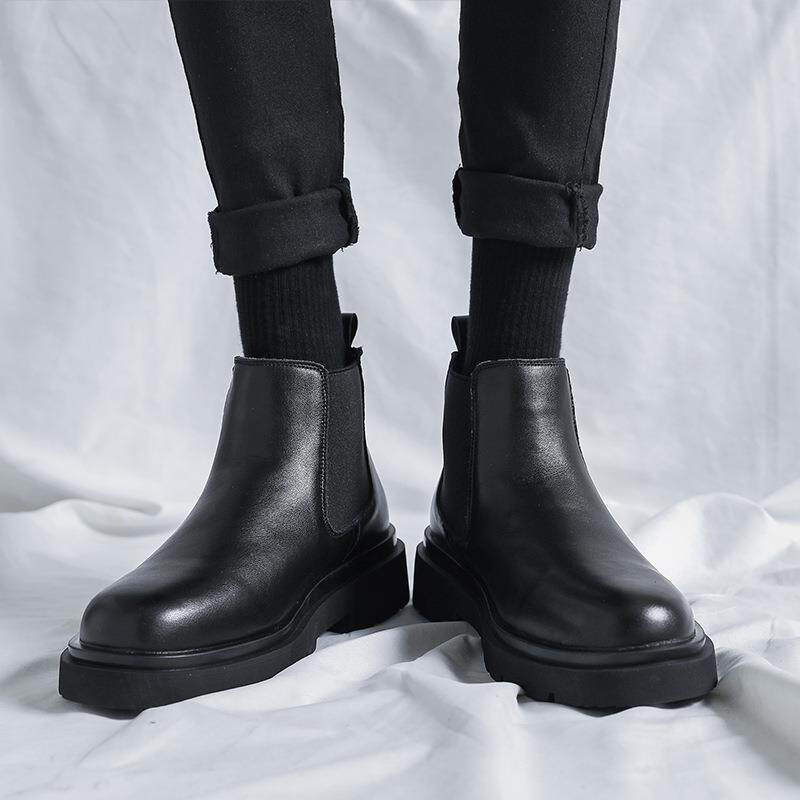THICK-SOLED CHELSEA BOOTS MENS FLEECE AND WOOL BRITISH MENS SHOES MARTIN BOOTS LARGE SIZE BOOTS HIGH-TOP BUSINESS LEATHER SHOES LEATHER BOOTS