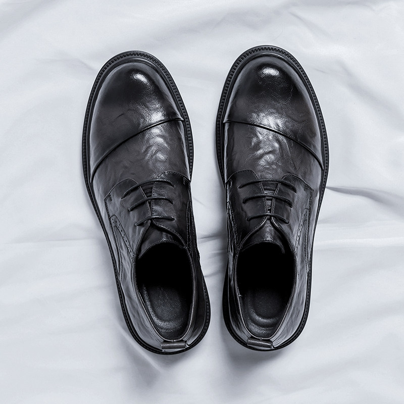 BIG SCALP SHOES MENS LEATHER BUSINESS FORMAL WEAR COMMUTER DERBY ROUND TOE CASUAL FEET WIDE WEDDING GROOM SHOES INCREASE HEIGHT MENS SHOES