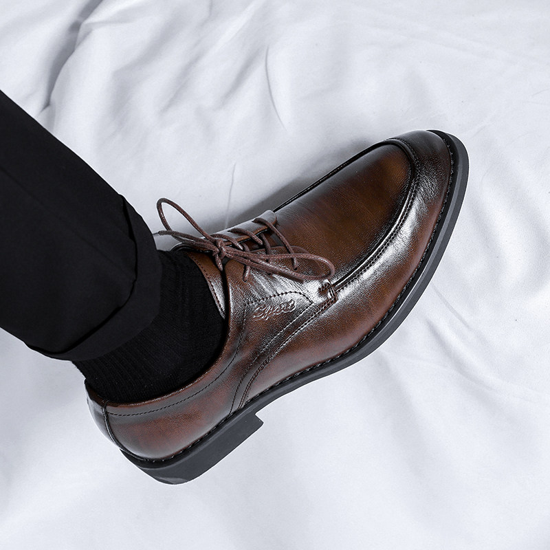 BROWN LEATHER SHOES MENS LEATHER BUSINESS FORMAL WEAR WEDDING GROOM SHOES BRITISH CASUAL LUXURY OXFORD INNER HEIGHTENED MENS SHOES