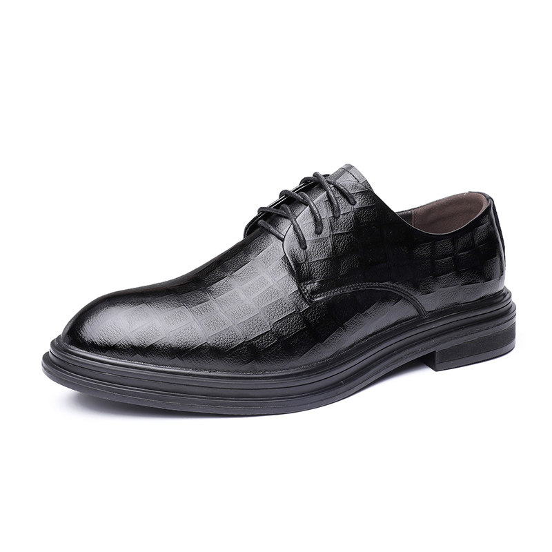 LEATHER SHOES MENS BUSINESS FORMAL WEAR BRITISH CASUAL SHOES LEATHER BLACK WEDDING WEDDING GROOM SHOES YOUTH INNER HEIGHTENED MENS SHOES