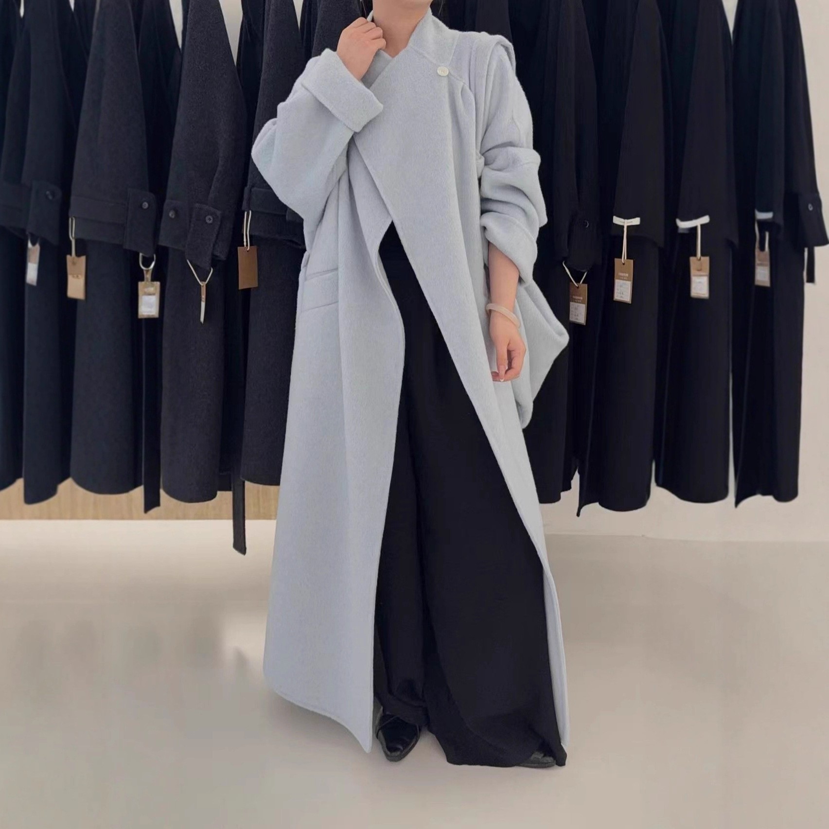 韩版翻领大包双面羊毛大衣长款