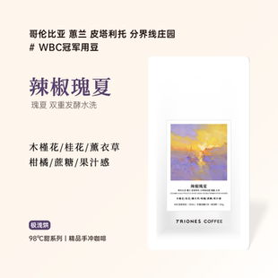 哥伦 分界线 WBC 冠军用豆 辣椒瑰夏 双重发酵水洗精品手冲咖啡豆