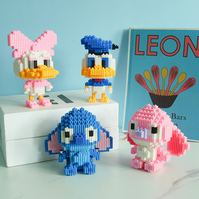 男女孩儿童益智拼图玩具粉红豹马里奥米奇米妮小颗粒微型拼装积木