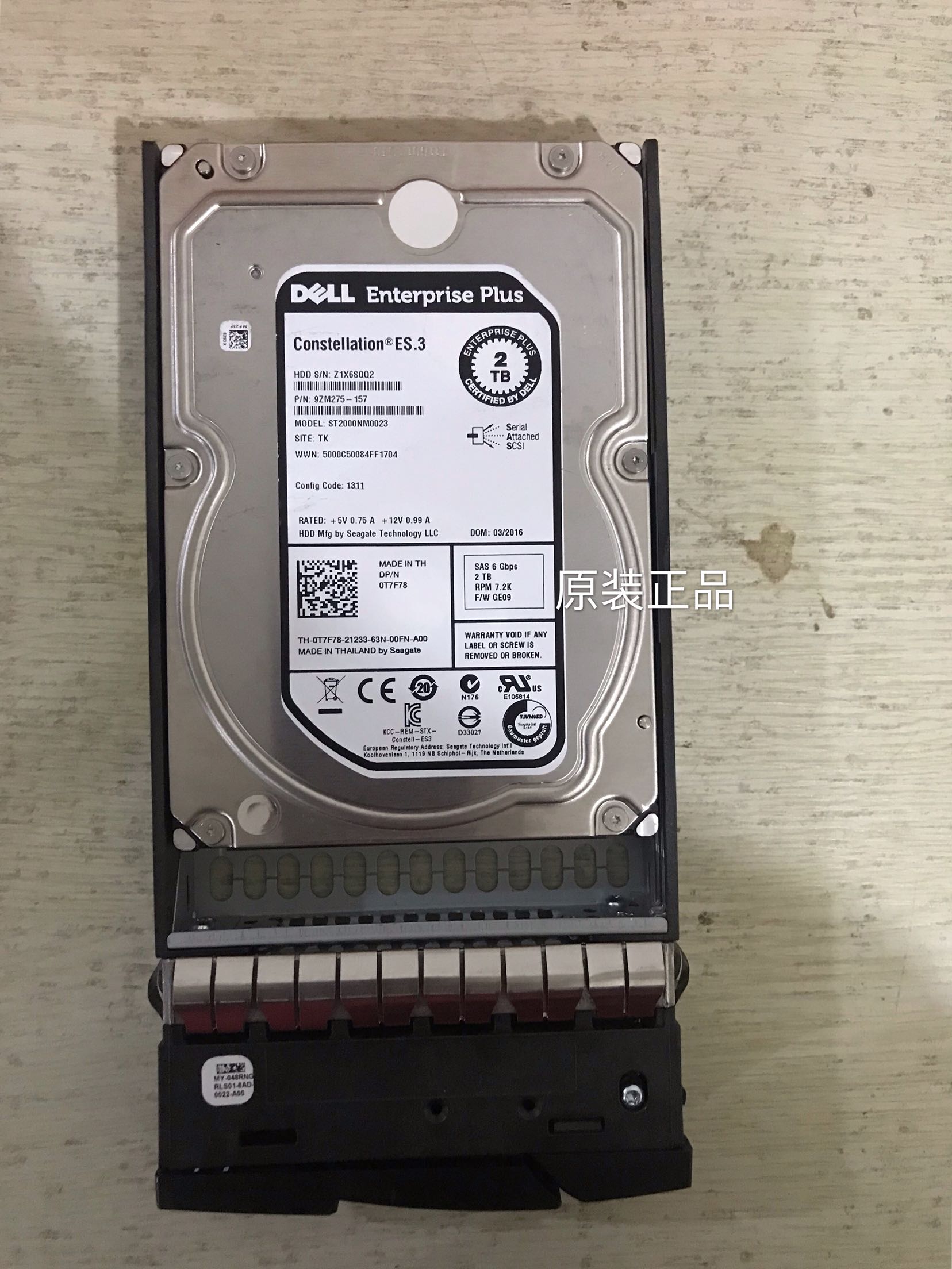 Dell Enterprise Plus 0T7F78 ST2000NM0023 9ZM275-157 GE09硬盘