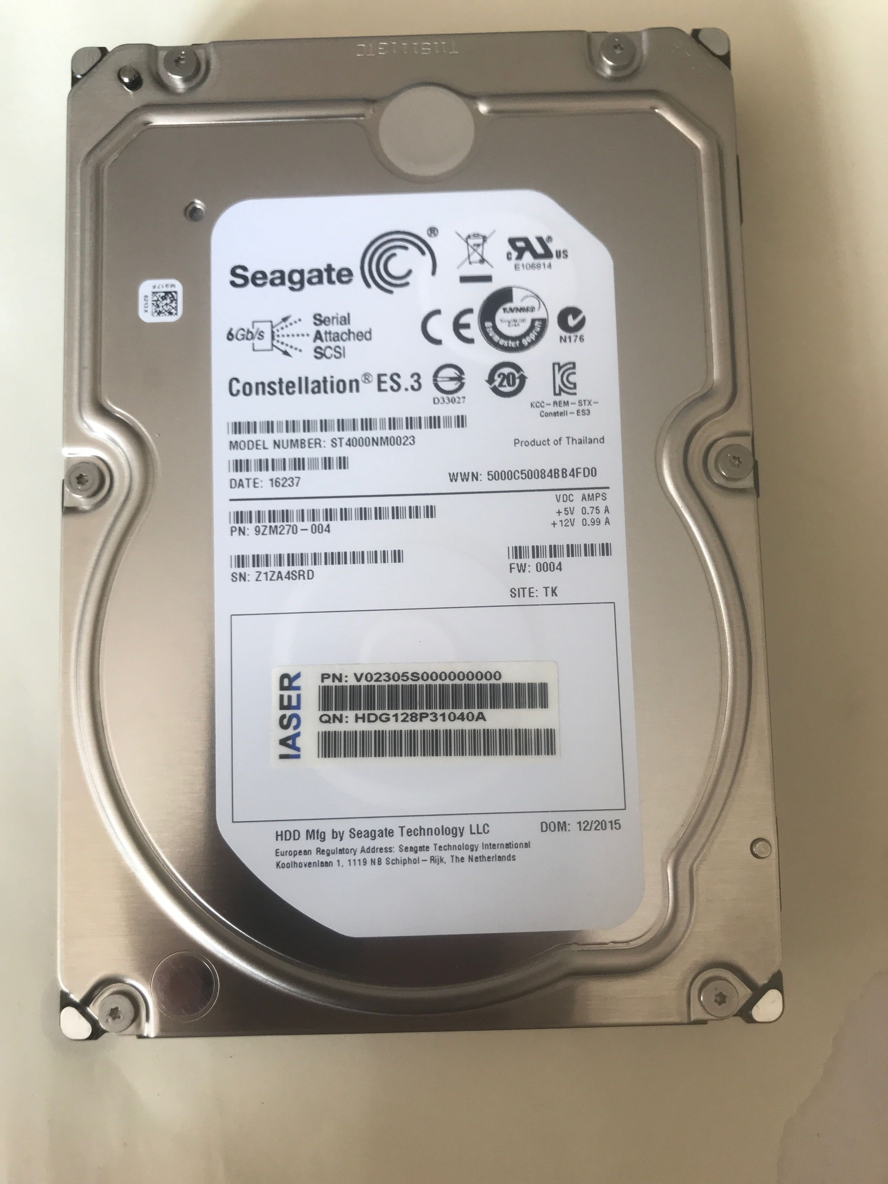 浪潮 4T SAS 3.5寸 7.2K  服务器硬盘 ST4000NM0023 原装三年