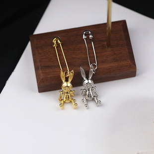 拾梦韩国个性曲别针兔子耳环迪丽热巴同款创造营S925纯银小众耳钉