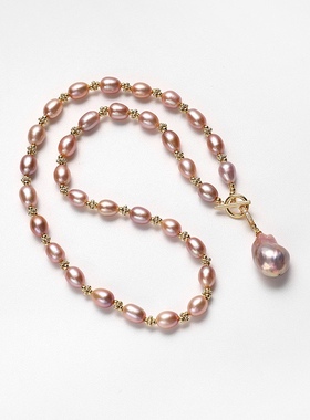 天然巴洛克吊坠珍珠锁骨链女高级感网红颈链时尚简约气质紫色项链