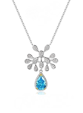 s925银蓝色水滴花朵高级奢华项链时尚个性合成立方氧化锆锁骨链