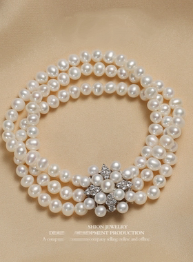 白色淡水珍珠设计感多层珍珠手链法式优雅时尚气质