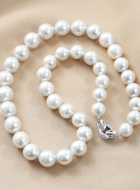 925银扣头10-12mm淡水珍珠项链高级感圆珠链网红气质时尚锁骨链女