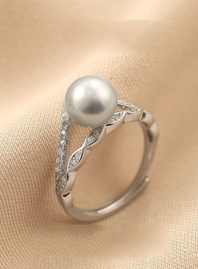 s925银海水真多麻珍珠开口可调节大小戒指时尚气质高雅奢华戒指