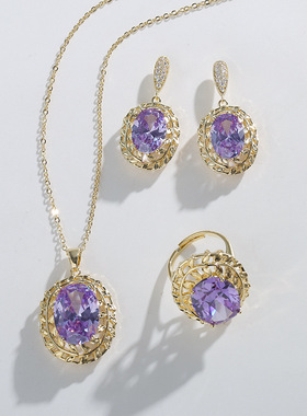 欧美复古性感项链耳环戒子三件套