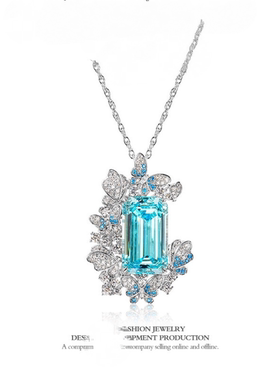 帕拉色海蓝宝蝶舞925银欧美项链