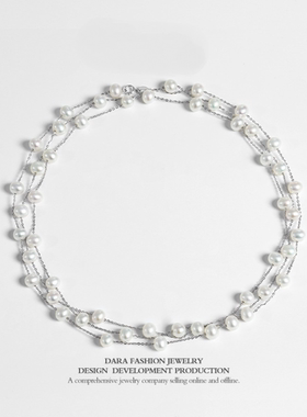 925银淡水珍珠满天星颈链时尚气质优雅仙美多层项链网红锁骨链