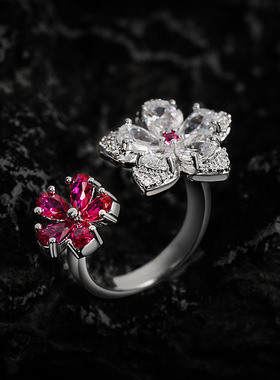 小花彩宝项链耳环戒指手链四件套