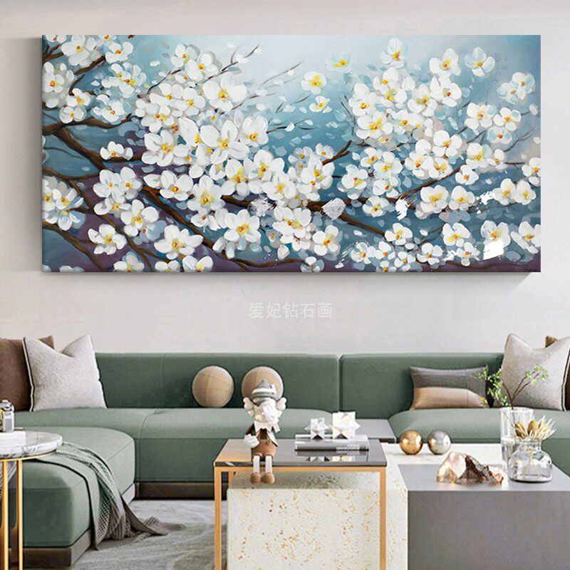 现代简约客厅DIY方钻满钻钻石画立体白色花卉贴钻印花十字绣带钻