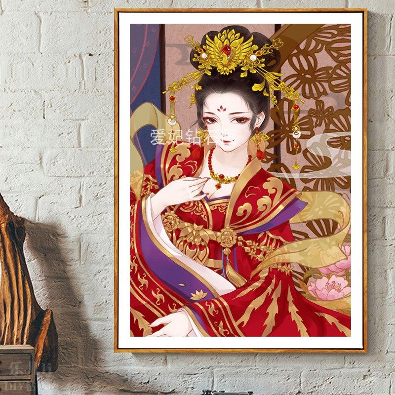新款古代古风diy方钻满钻钻石画红衣美女贴钻点钻印花十字绣带钻,居家布艺,钻石绣,淘宝优惠券,粉丝福利购,淘宝优惠卷