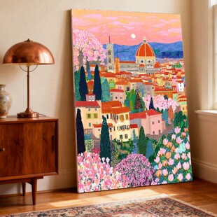 2026新款DIY粘贴钻方钻满钻钻石画鲜花绽放欧式城堡城市春天风景