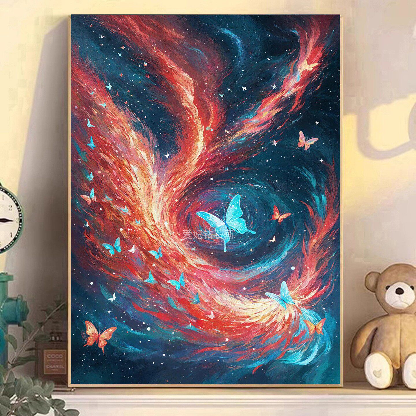 手工DIY方钻满钻高颜值高难度钻石画钻石绣火焰宇宙蓝色橙色蝴蝶