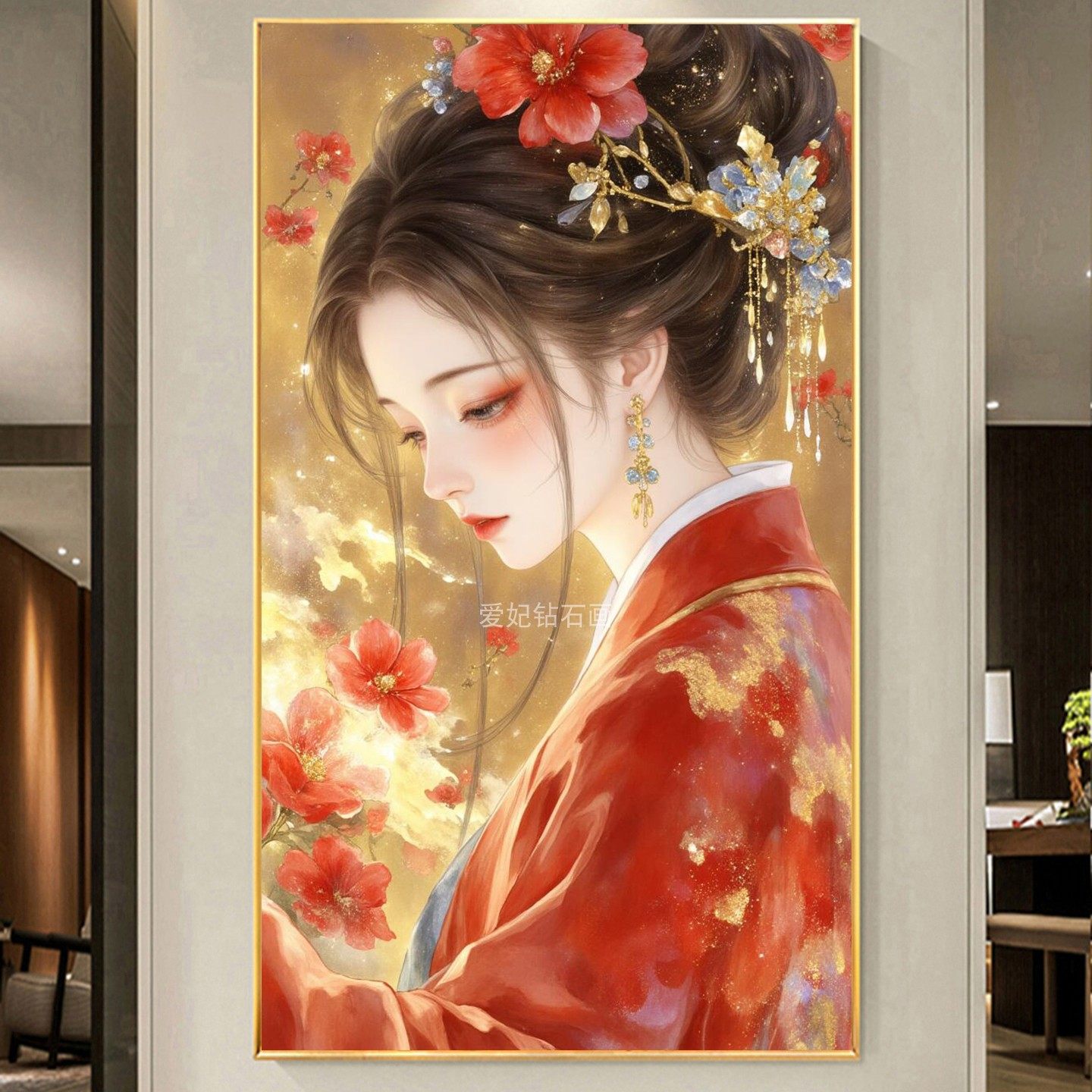 2026新款树脂方钻满钻钻石画贴钻砖石绣带钻古风红衣美女侧颜玄关,居家布艺,钻石绣,淘宝优惠券,粉丝福利购,淘宝优惠卷