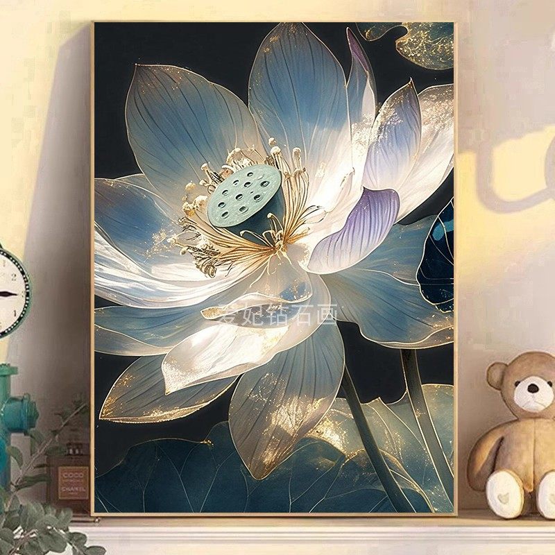 新款DIY方钻满钻钻石画钻石绣白色荷花莲蓬手工粘贴钻点钻十字绣,居家布艺,钻石绣,淘宝优惠券,粉丝福利购,淘宝优惠卷