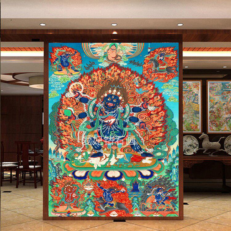西藏唐卡佛堂diy贴方钻满钻钻石画大黑天财神六臂玛哈嘎拉十字绣