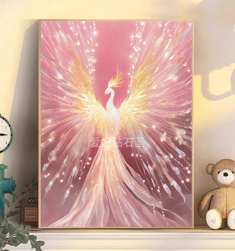 diy方钻满钻钻石画钻石绣粉色优雅透明凤凰手工粘贴钻十字绣带钻
