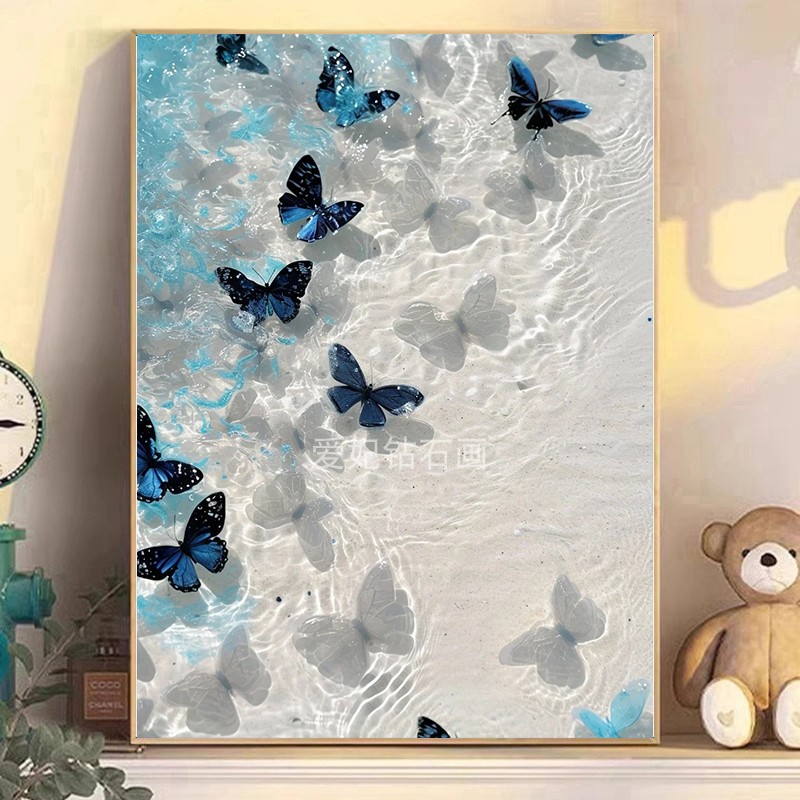 2024新款DIY方钻满钻钻石画钻石绣手工贴钻砖石画沙滩蝴蝶影子