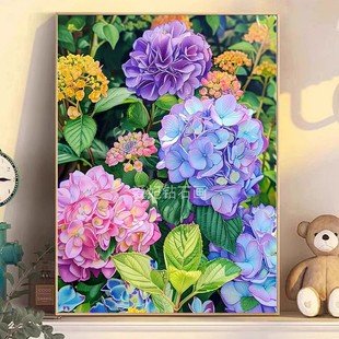 新品DIY方钻满钻钻石画钻石绣贴钻点钻十字绣五彩绣球花二砖石画