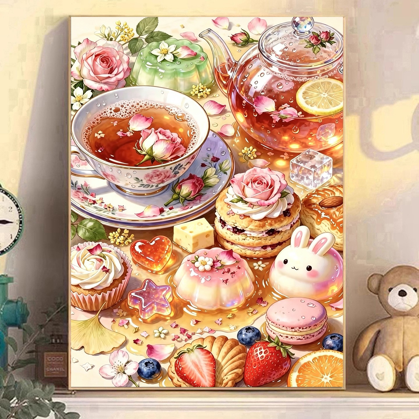 高颜值DIY树脂方钻满钻钻石画粉玫瑰花茶小白兔蛋糕点心贴钻绣