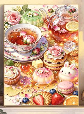 高颜值DIY树脂方钻满钻钻石画粉玫瑰花茶小白兔蛋糕点心贴钻绣