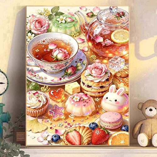 高颜值DIY树脂方钻满钻钻石画粉玫瑰花茶小白兔蛋糕点心贴钻绣