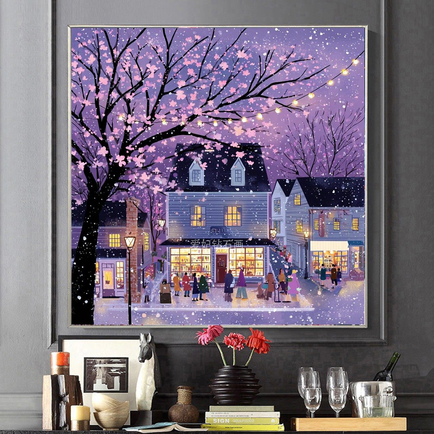 2026新款DIY贴钻树脂方钻满贴钻钻石画紫色浪漫雪天街道逛街夜景,居家布艺,钻石绣,淘宝优惠券,粉丝福利购,淘宝优惠卷