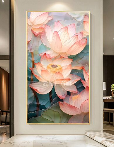 DIY方钻满钻钻石画自己手工贴钻印花十字绣带钻套件粉色荷花玄关