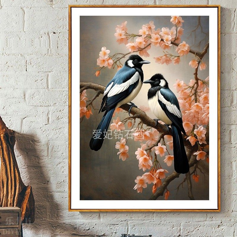新款DIY方钻满钻钻石画喜上眉梢樱花枝头花鸟图贴钻钻石绣十字绣,居家布艺,钻石绣,淘宝优惠券,粉丝福利购,淘宝优惠卷