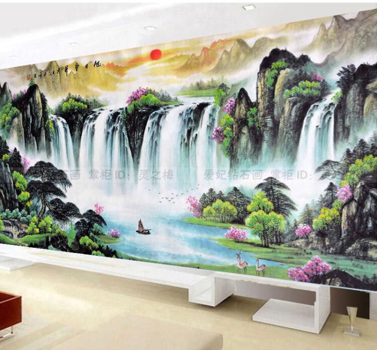 2021新款客厅方钻满钻钻石画仙境财源滚滚瀑布流水生财贴钻十字绣